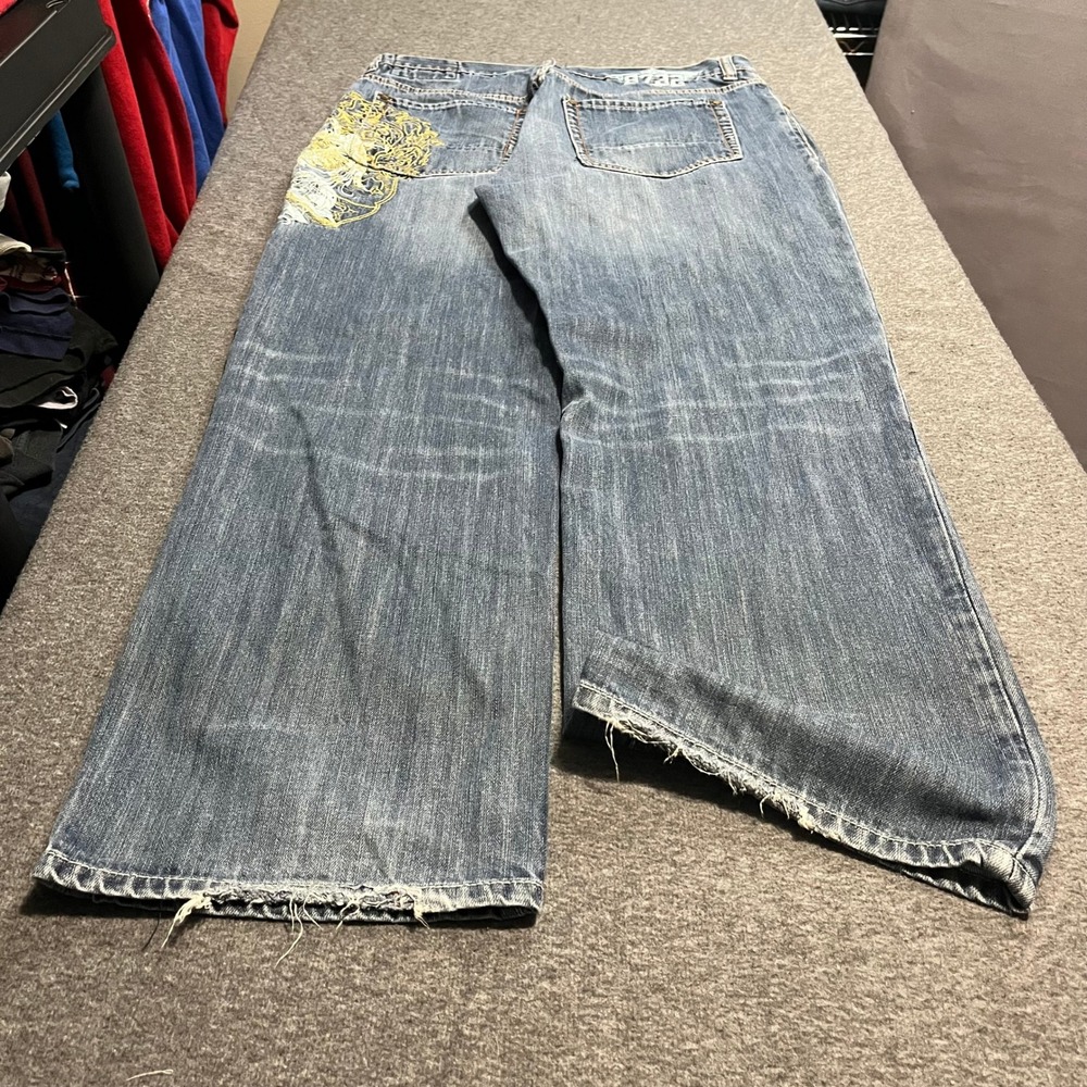 Eight 732 Mens Baggy Embroidered Jeans 38x34 Blue Y2K Skater Streetwear Pants